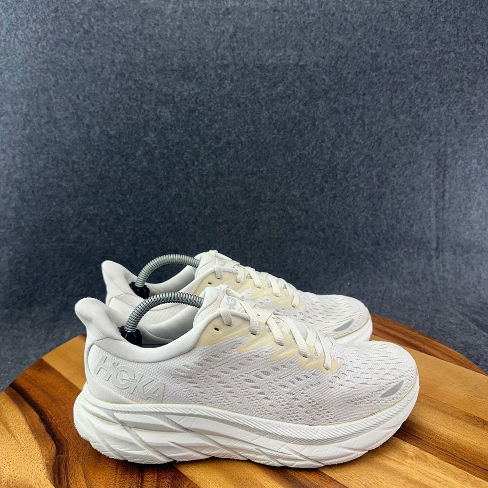 Hoka One One Clifton 8 Shoes Women's Size 7B White Running Athletic Sneakers
